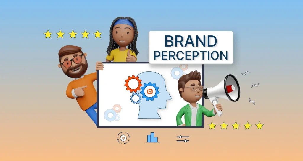 Illustration showing brand perception influenced by customer reviews, brand image, and customer experience