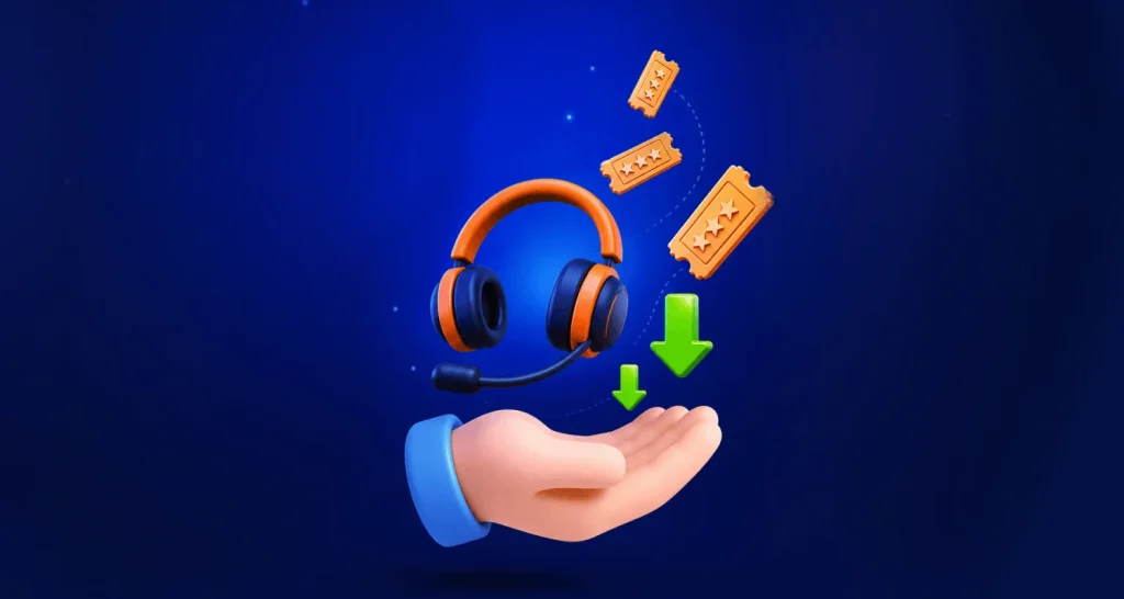 Improve support ownership with proactive customer care, shown by a headset, ratings, and accountability icons.